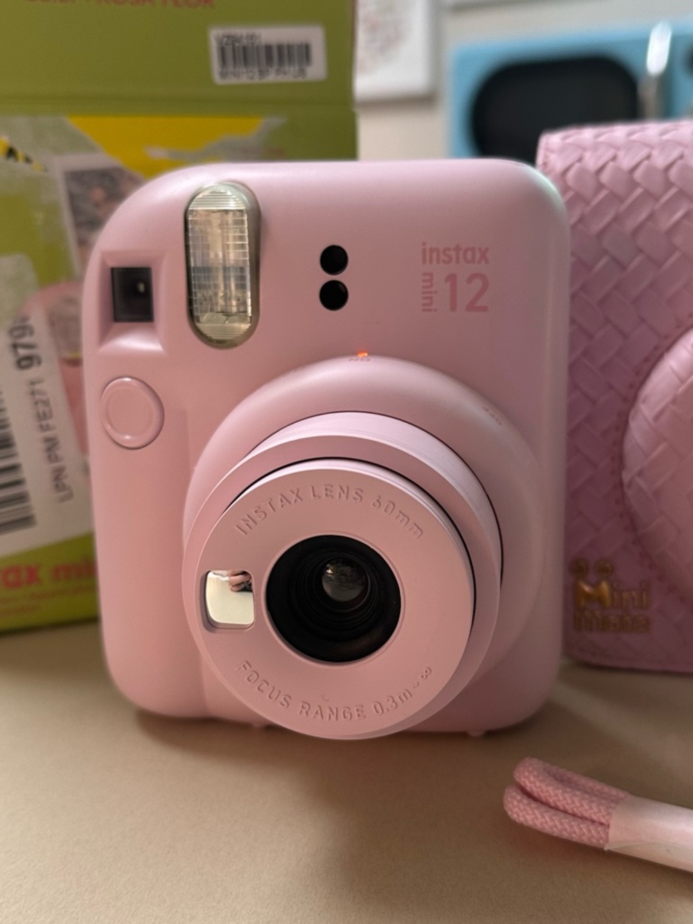 Instax Mini 12 Instant Camera - Light Pink, Blossom pink with case